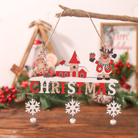 Decoratiune de Craciun din Lemn, Flippy, cu Snur pentru Agatare in Brad, Model Ren, Scris Let It Snow, 21.9x19 cm, Multicolor [2]