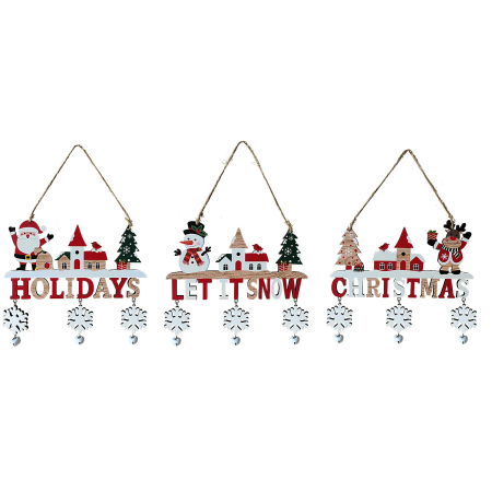 Decoratiune de Craciun din Lemn, Flippy, cu Snur pentru Agatare in Brad, Model Ren, Scris Let It Snow, 21.9x19 cm, Multicolor [3]