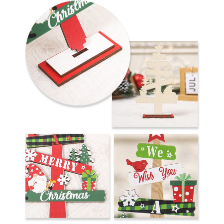 Decoratiune de Craciun din Lemn, Flippy, pentru Masa, Model Bradut, Scris We Wish You A Merry Christmas, 21.5x12.2x4 cm, Multicolor [2]
