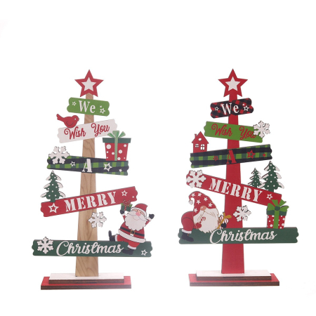Decoratiune de Craciun din Lemn, Flippy, pentru Masa, Model Bradut, Scris We Wish You A Merry Christmas, 21.5x12.2x4 cm, Multicolor [4]