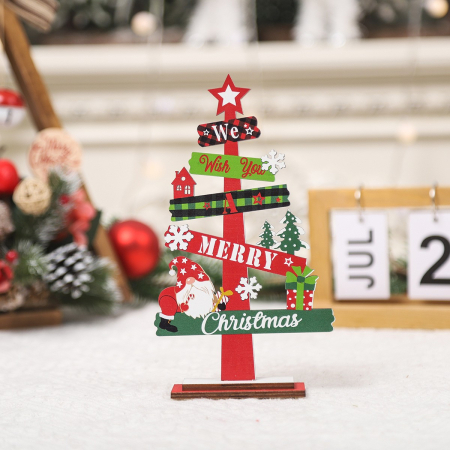 Decoratiune de Craciun din Lemn, Flippy, pentru Masa, Model Bradut, Scris We Wish You A Merry Christmas, 21.5x12.2x4 cm, Multicolor [3]