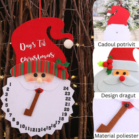 Decoratiune de Craciun Flippy, Advent calendar, numara zilele pana la Craciun, model Mos Craciun, material poliester, 37 x 22 cm, rosu [2]