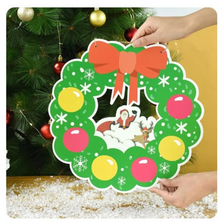 Decoratiune de Craciun, Flippy, de Agatat, pentru Usa sau Perete, Sfoara Inclusa, 32 x 33 cm, din Hartie 350g, Model Coronita, Multicolor [3]