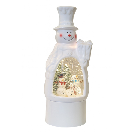 Casă și camping - Decoratiune de Craciun, Flippy, Model Om de Zapada, Felinar Glob cu Iluminare LED si Efect Zapada, 27 x 12 x 11.5 cm, Alb
