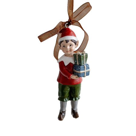 Casă și camping - Decoratiune de Craciun, Flippy, pentru Brad, Model Elf cu Cadouri, 10 x 3 cm, din Rasina, Multicolor
