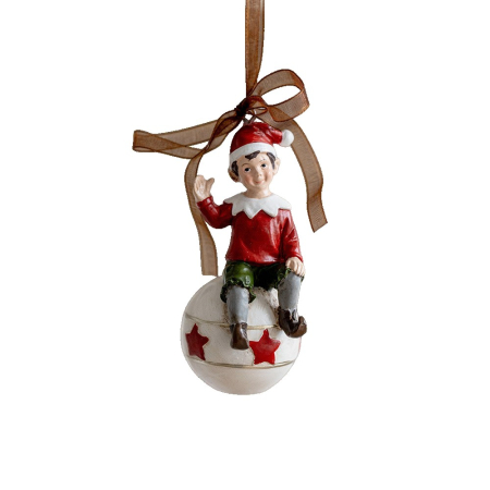 Casă și camping - Decoratiune de Craciun, Flippy, pentru Brad, Model Elf pe Glob, 10 x 4 cm, din Rasina, Multicolor