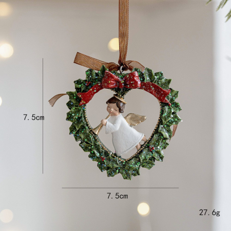 Decoratiune de Craciun, Flippy, pentru Brad, Model Ghirlanda cu Inger, 7.5 x 7.5 cm, din Rasina, Multicolor [1]