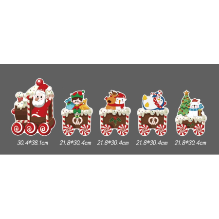 Decoratiune de Craciun, Flippy, pentru Gradina, Tip Trenulet, 5 Figurine + Bete de Infipt in Pamant, din Plastic, Impermeabil, Model Mos Craciun cu Prietenii, Multicolor [1]