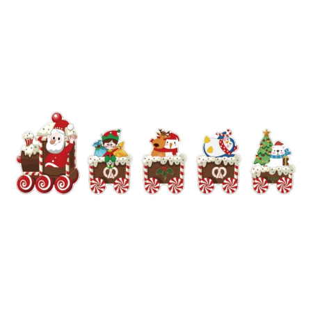 Casă și camping - Decoratiune de Craciun, Flippy, pentru Gradina, Tip Trenulet, 5 Figurine + Bete de Infipt in Pamant, din Plastic, Impermeabil, Model Mos Craciun cu Prietenii, Multicolor