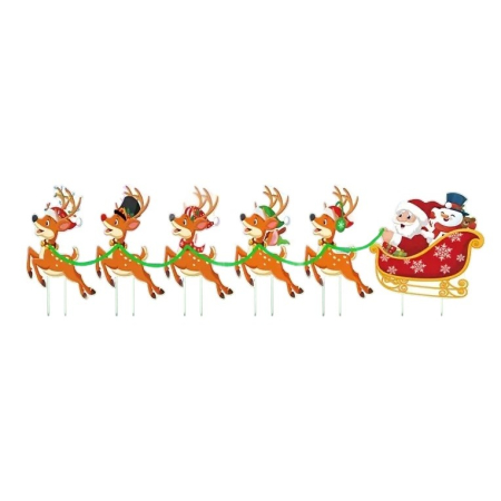 Casă și camping - Decoratiune de Craciun, Flippy, pentru Gradina, Tip Trenulet, 6 Figurine + Bete de Infipt in Pamant, din Plastic, Impermeabil, Model Mos Craciun cu Renii, Multicolor