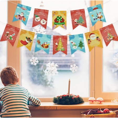 Decoratiune de Craciun, Flippy, Tip Banner, 12 Piese, pentru Usa sau Perete, Multicolor, Sfoara Inclusa, Model B [2]