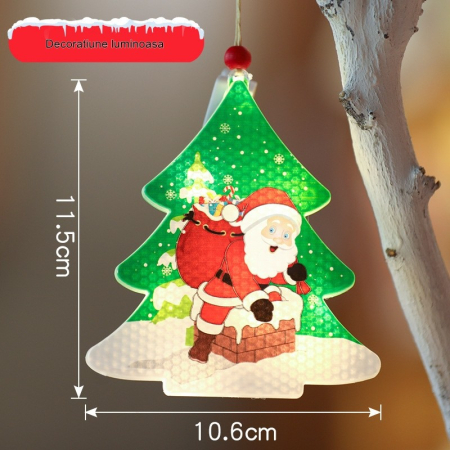 Casă și camping - Decoratiune de Craciun Luminoasa in forma de Brad, 11.5 x 10.6 cm, Mos Craciun langa brad, cu agatatoare, Alb Cald, Flippy