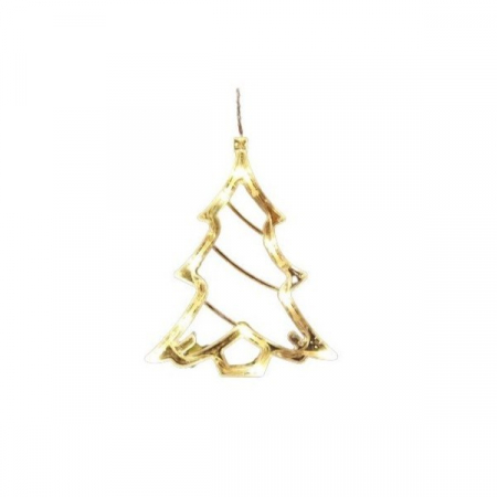 Decoratiuni, ornamente si articole Craciun - Decoratiune de Craciun Luminoasa in forma de Brad, 21x13 cm, cu Ventuza, Alb Cald, Flippy