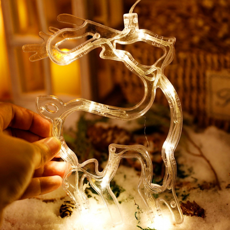 Lichidare Decoratiune de Craciun Luminoasa in forma de Cerb/Caprioara, 18x13 cm, cu Ventuza, Alb Cald, Flippy [3]