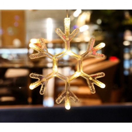 Lichidare Decoratiune de Craciun Luminoasa in forma de Fulg, 19x19 cm, cu Ventuza, Alb Cald, Flippy [2]