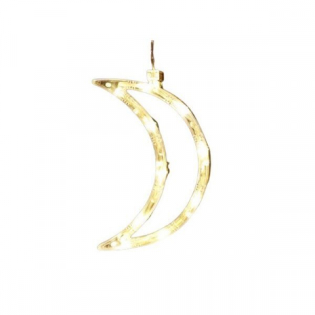 Pentru Casa si Camping - Decoratiune de Craciun Luminoasa in forma de Luna, 18.5x12 cm, cu Ventuza, Alb Cald, Flippy