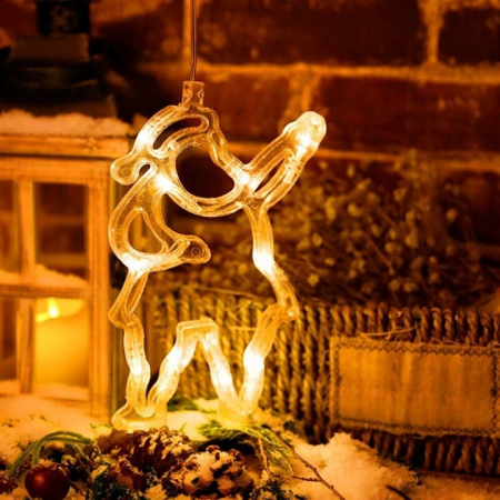 Decoratiune de Craciun Luminoasa in forma de Mos Craciun, 21x13 cm, cu Ventuza, Alb Cald, Flippy [3]