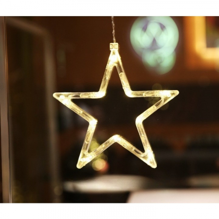 Decoratiune de Craciun Luminoasa in forma de Stea 19x18 cm, cu Ventuza, Alb Cald, Flippy [1]