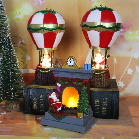 Decoratiune de Craciun tip Balon cu Aer Cald, Flippy, Balon cu Mos Craciun, din Rasina, Model Balon cu Aer Cald si Mos Craciun Iluminare LED, 17 x 5 x 5 cm, Gri Rosu [2]