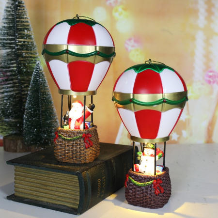 Decoratiune de Craciun tip Balon cu Aer Cald, Flippy, Balon cu Om de Zapada, din Rasina, Model Balon cu Aer Cald si Om de Zapada Iluminare LED, 17 x 5 x 5 cm, Gri Rosu [3]