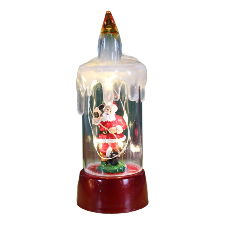 Casă și camping - Decoratiune de Craciun tip Lumanare, Flippy, Lumanare de Cristal fara Fulgi de Zapada, Model Mos Craciun, Iluminare LED, 13 x 5 x 5 cm, Baza Rosie, Transparent