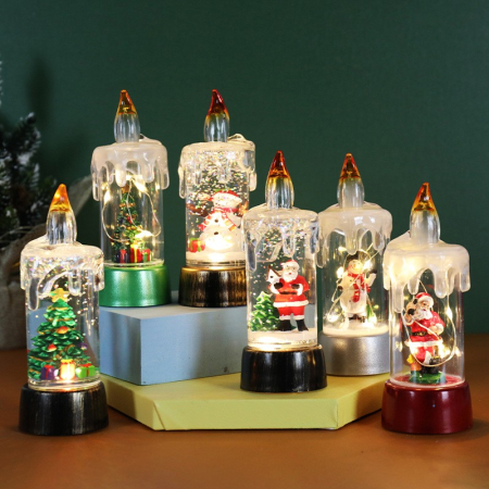 Decoratiune de Craciun tip Lumanare, Flippy, Lumanare de Cristal fara Fulgi de Zapada, Model Om de Zapada, Iluminare LED, 13 x 5 x 5 cm, Baza Gri, Transparent [2]