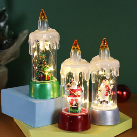 Decoratiune de Craciun tip Lumanare, Flippy, Lumanare de Cristal fara Fulgi de Zapada, Model Om de Zapada, Iluminare LED, 13 x 5 x 5 cm, Baza Gri, Transparent [4]