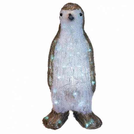 Pinguin decoratiune luminoasa de exterior din acril cu 80 led-uri, 8 jocuri de lumini, culoare alb, dimensiune 43 cm, alimentare la priza, MI-1060 [0]