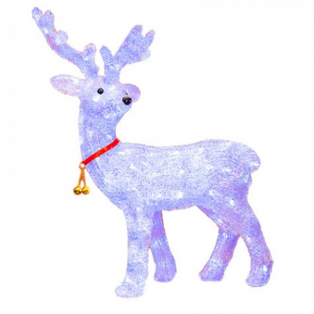 Decoratiuni, ornamente si articole Craciun - Ren decoratiune luminoasa de exterior din acril cu 96 led-uri, 8 jocuri de lumini, culoare alb, dimensiune 60 cm, alimentare la priza, HB-126