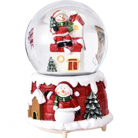 Pentru Casa si Camping - Decoratiune glob cu zapada Flippy, Mos Craciun pe casa, diametru 6.5 cm, multicolor