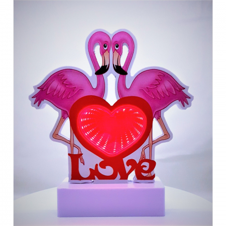 Decoratiuni, ornamente si articole Craciun - Decoratiune Luminoasa cu Baterii/Cablu Neon Flamingo Love 20 cm Alb Rece