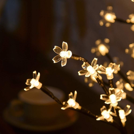 Decoratiune Luminoasa, Flippy, Crenguta, cu Baterii, 72 LED -uri, Flori, Alb Cald [6]