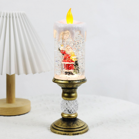 Decoratiune Luminoasa, Flippy, Lampa de Craciun, cu Lumina LED, Ornament Model Sfesnic cu Lumanare, Mos Craciun, 26x8.5x8.5 cm, Auriu [1]