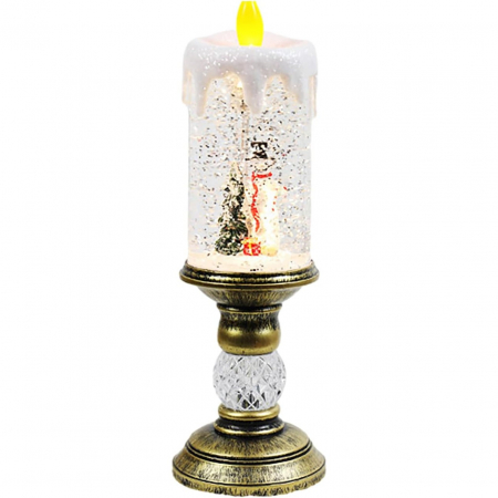 Pentru Casa si Camping - Decoratiune Luminoasa, Flippy, Lampa de Craciun, cu Lumina LED, Ornament Model Sfesnic cu Lumanare Om de Zapada, 26x8.5x8.5 cm, Auriu