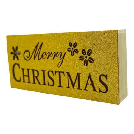 Casă și camping - Decoratiune luminoasa, Flippy, Marry Christmas, galben, lungime: 19 cm, latime: 9 cm, inaltime: 4 cm, lemn, interior/exterior