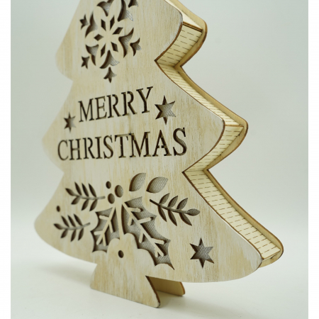 Decoratiune luminoasa, model de  Brad cu inscriptie Marry Christmas, alb, lungime: 19 cm, latime: 3 cm, inaltime: 22 cm, lemn, interior/exterior [2]