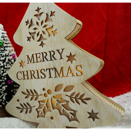 Decoratiune luminoasa, model de  Brad cu inscriptie Marry Christmas, alb, lungime: 19 cm, latime: 3 cm, inaltime: 22 cm, lemn, interior/exterior [3]
