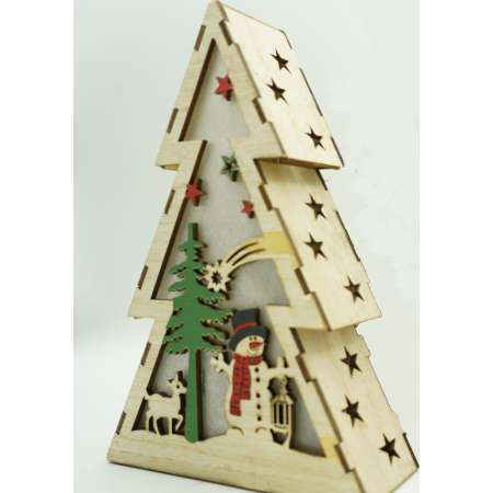 Decoratiune luminoasa, model de Brad cu Om de zapada, maro, lungime: 14 cm, latime: 5 cm, inaltime: 20 cm, lemn, interior/exterior [2]