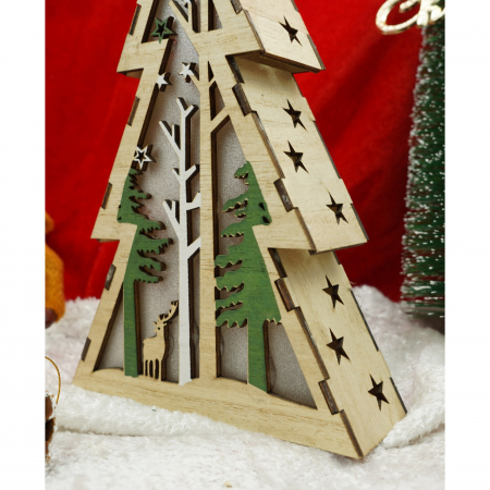 Decoratiune luminoasa, model de Brad cu Peisaj de iarna, maro, lungime: 14 cm, latime: 5 cm, inaltime: 20 cm, lemn, interior/exterior [2]