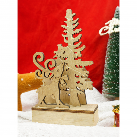 Decoratiune luminoasa, peisaj cu Cerb si Brad, maro, lungime: 11 cm, latime: 5 cm, inaltime: 19 cm, lemn, interior/exterior [1]