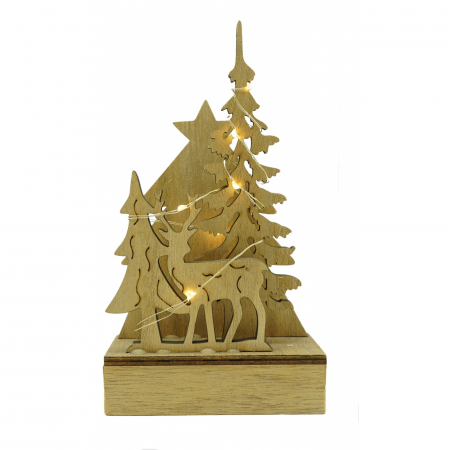 Decoratiuni, ornamente si articole Craciun - Decoratiune luminoasa, peisaj de iarna, maro, lungime: 11 cm, latime: 5 cm, inaltime: 19 cm, lemn, interior/exterior