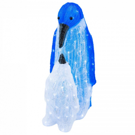 Decoratiune de exterior cu lumini, Pinguini, din acril, dimensiune 29x22x47cm, 8 jocuri de lumini, 150 led-uri, lumina rece, cablu 3 m, protectie IP44, MI-1059 [0]