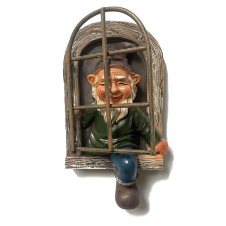 Decoratiune pentru Gradina, Flippy, Model Elf pentru Pom, Statuie pentru Gradina din Rasina, Decor pentru Gradina, Elf, 14.5 x 8 x 15 cm, Maro [3]