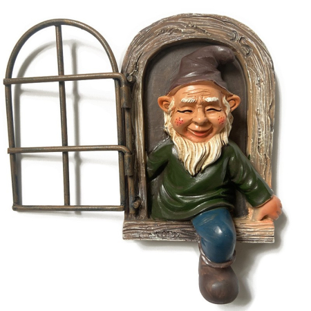 Sub 99 Lei - Decoratiune pentru Gradina, Flippy, Model Elf pentru Pom, Statuie pentru Gradina din Rasina, Decor pentru Gradina, Elf, 14.5 x 8 x 15 cm, Maro