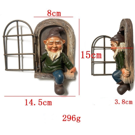 Decoratiune pentru Gradina, Flippy, Model Elf pentru Pom, Statuie pentru Gradina din Rasina, Decor pentru Gradina, Elf, 14.5 x 8 x 15 cm, Maro [4]