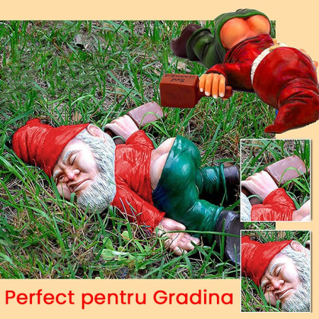 Decoratiune pentru Gradina, Flippy, Model Pitic de Gradina Beat, Statuie Amuzanta pentru Gradina, Decor pentru Gradina, Gnom Beat, 15 cm, Rosu [2]