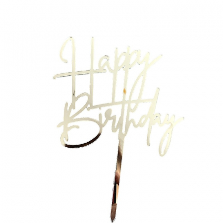 Articole petrecere - Decoratiune Topper pentru Tort, Flippy, Model Happy Birthday, Tematica Aniversare, Arginitu, 10 cm