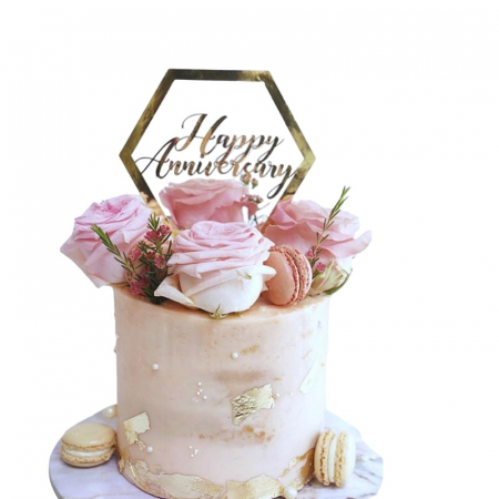 Articole petrecere - Decoratiune Topper pentru Tort, Flippy, Model Hexagon Scris Happy Birthday, Tematica Aniversare, Auriu