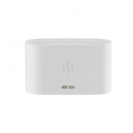 Pentru Casa si Camping - Difuzor de ulei esential cu flacara Flippy, aromaterapie, umidificator de aer, rezervor 180 ml, simulare efectelor de iluminare a flacarii, lumina veghe ajustabila, alb