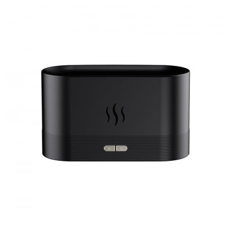 Pentru Casa si Camping - Difuzor de ulei esential cu flacara Flippy, aromaterapie, umidificator de aer, rezervor 180 ml, simulare efectelor de iluminare a flacarii, lumina veghe ajustabila, negru